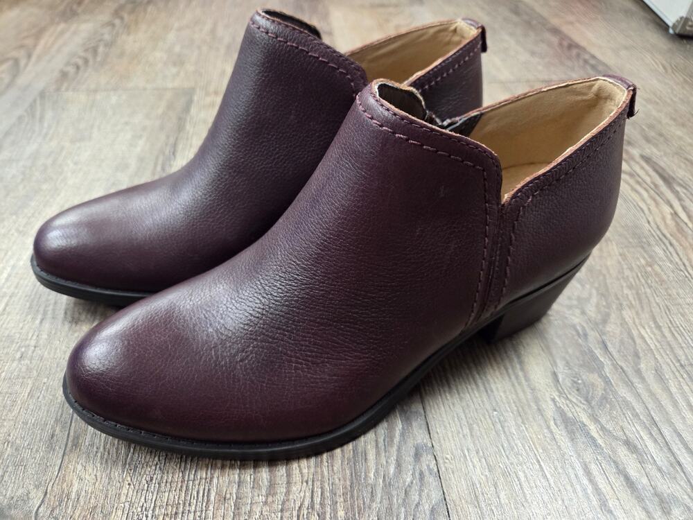 Naturalizer Zarie Block Heel Leather Booties Ankle Boots Dark Purple Red 8.5W